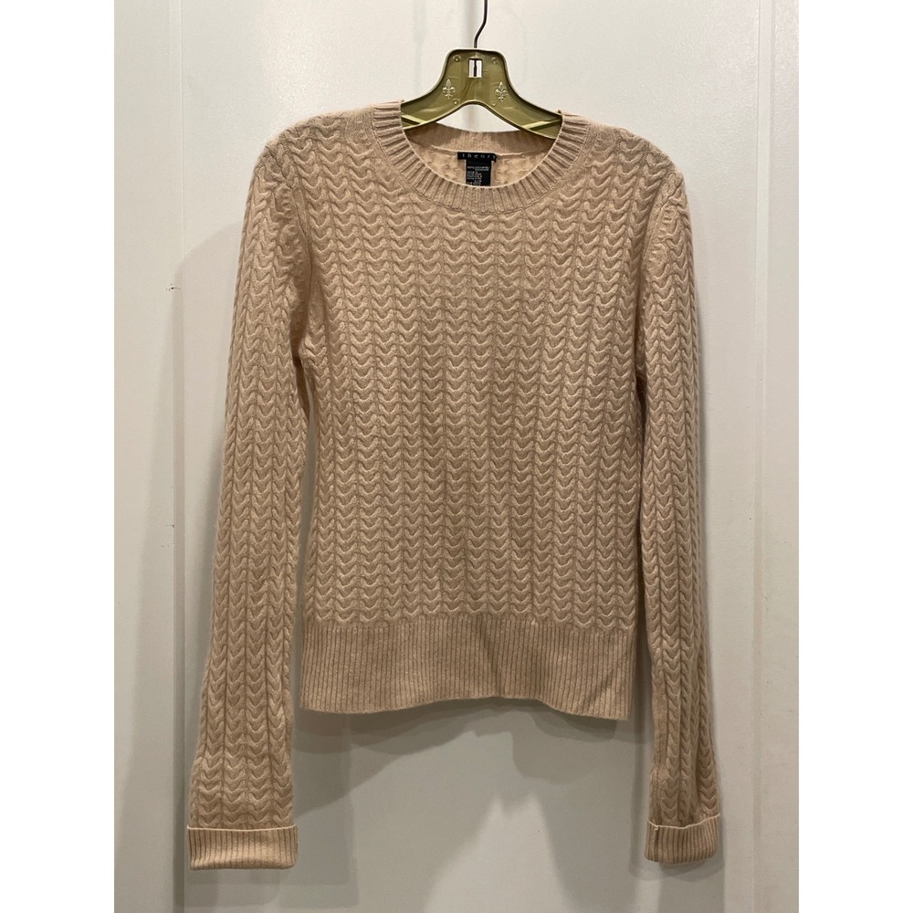 Theory Womens Cable Knit 100% Cashmere Sweater Crew Neck Long Sleeves